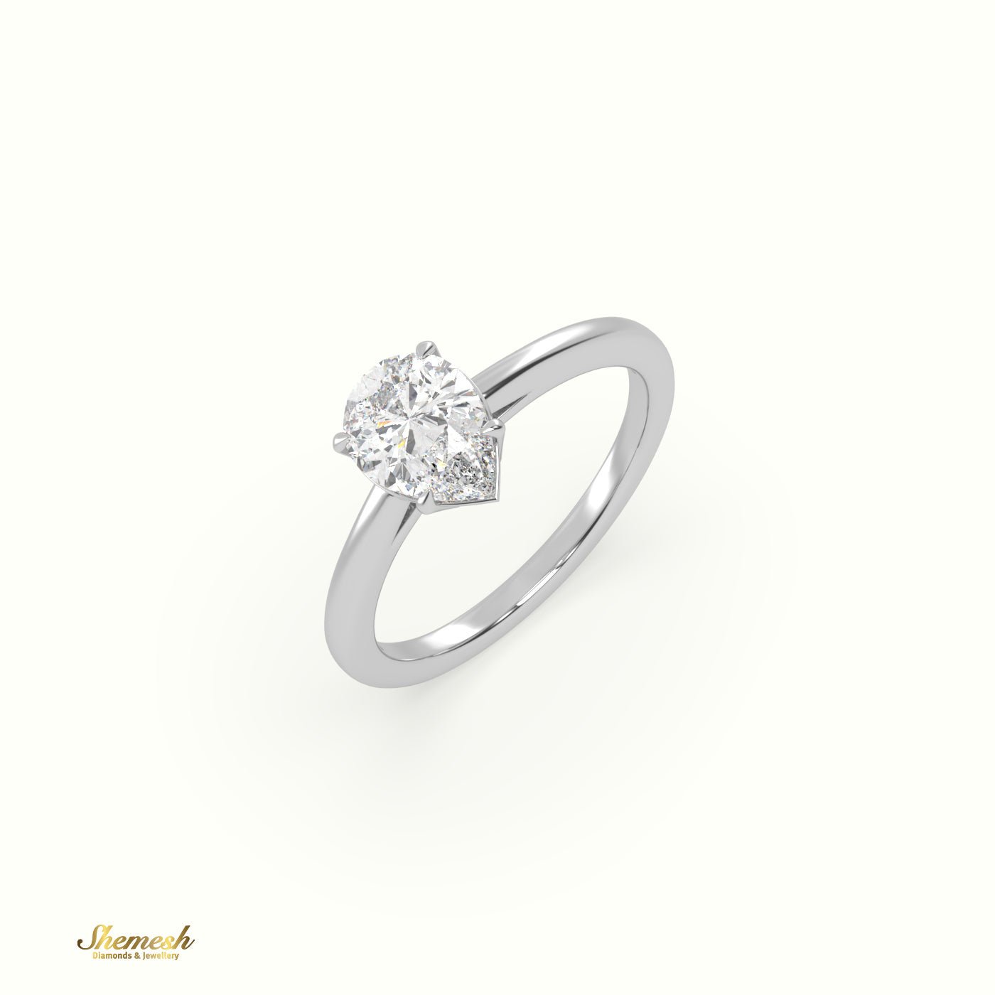 18K Gold 4 Prongs Pear Diamond Solitaire Engagement Ring with Pave Set Band - shemesh_diamonds