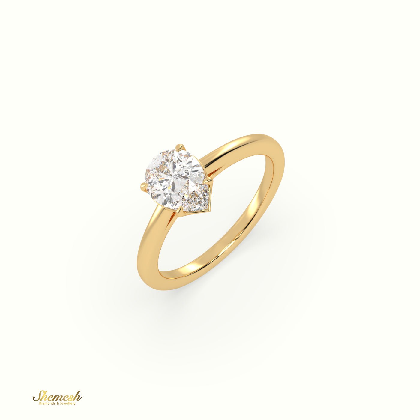 18K Gold 4 Prongs Pear Diamond Solitaire Engagement Ring with Pave Set Band - shemesh_diamonds