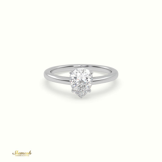 18K Gold 4 Prongs Pear Diamond Solitaire Engagement Ring with Pave Set Band - shemesh_diamonds