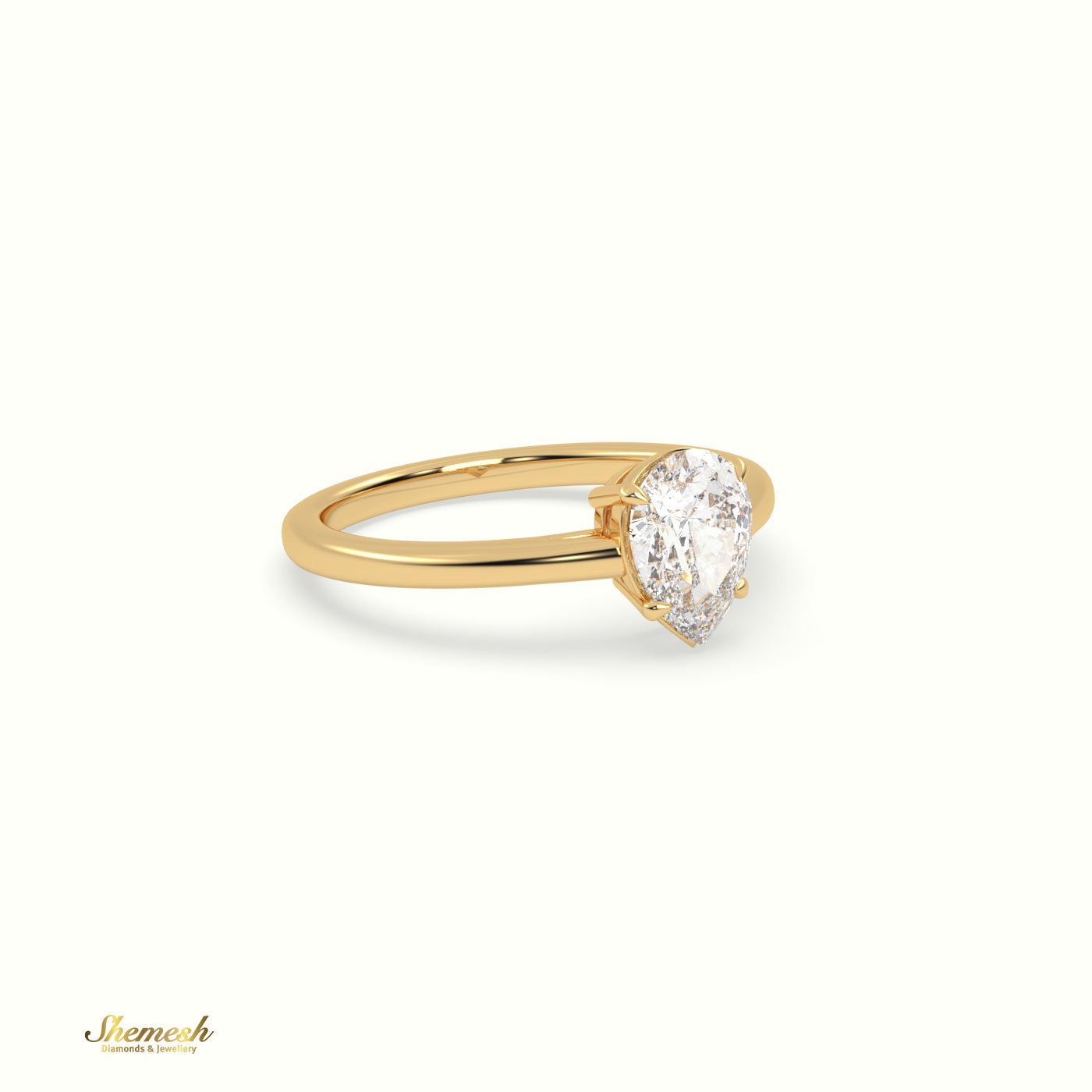 18K Gold 4 Prongs Pear Diamond Solitaire Engagement Ring with Pave Set Band - shemesh_diamonds