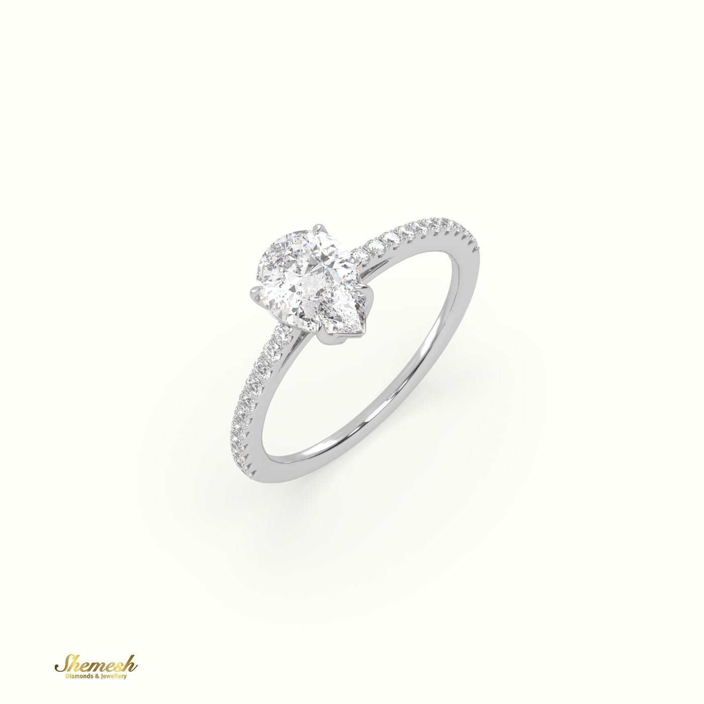 18K Gold 4 Prongs Cushion Diamond Solitaire Engagement Ring with Pave Set Band - shemesh_diamonds