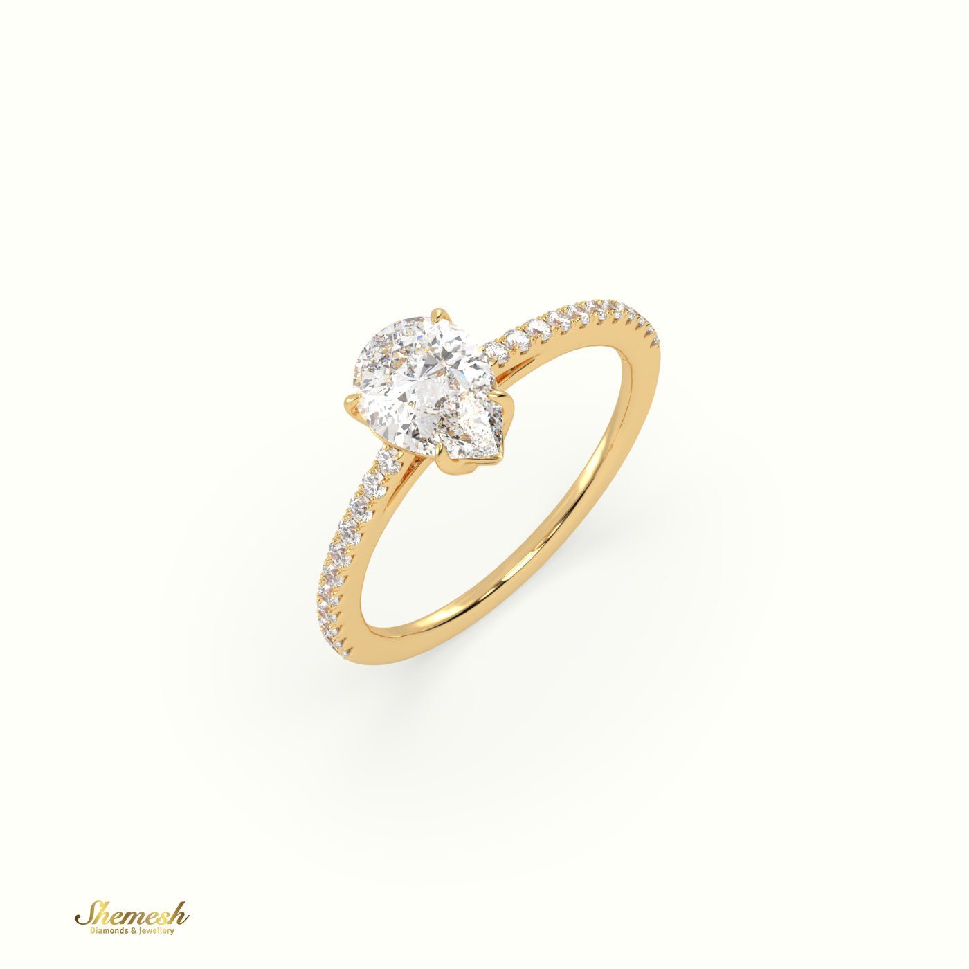 18K Gold 4 Prongs Cushion Diamond Solitaire Engagement Ring with Pave Set Band - shemesh_diamonds