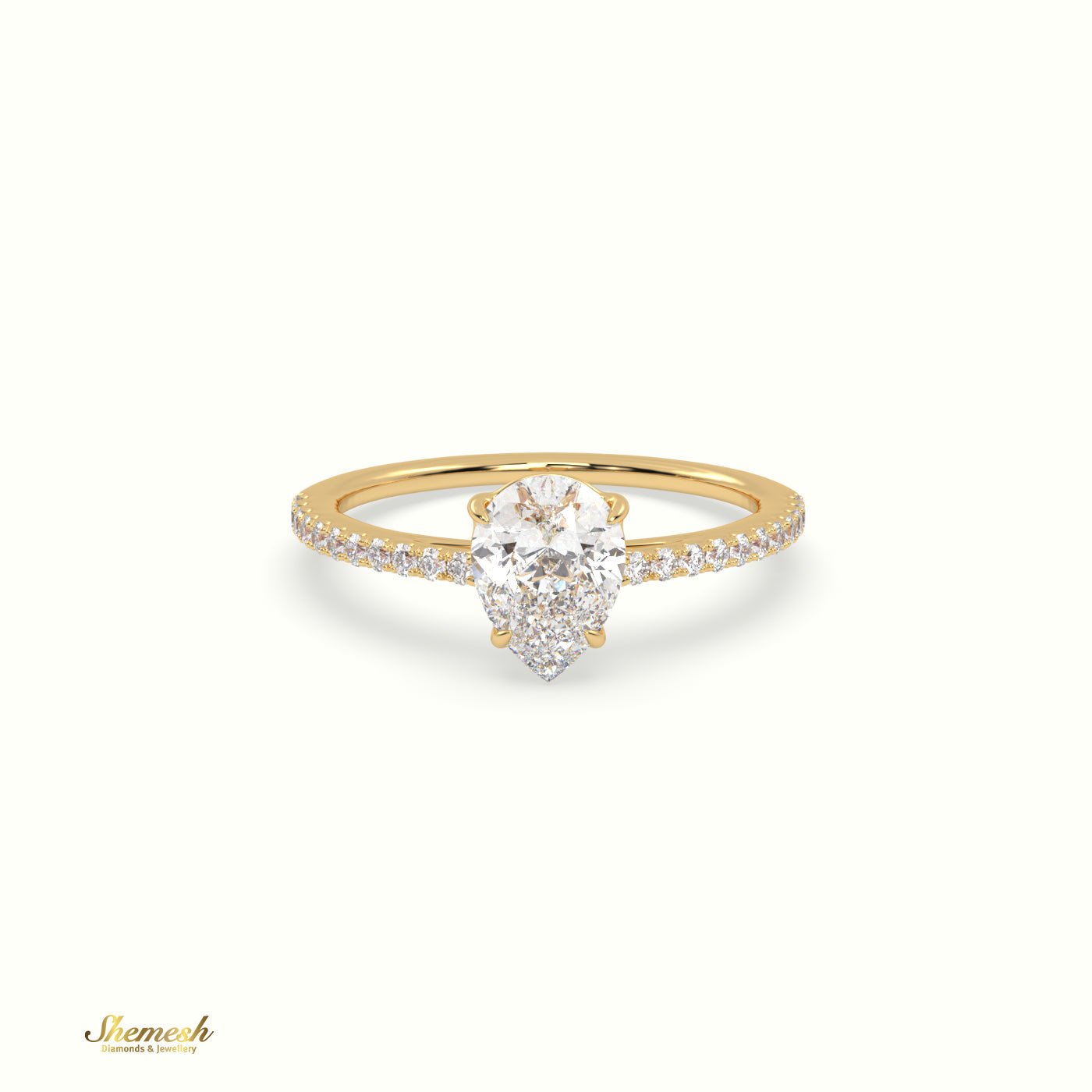 18K Gold 4 Prongs Cushion Diamond Solitaire Engagement Ring with Pave Set Band - shemesh_diamonds