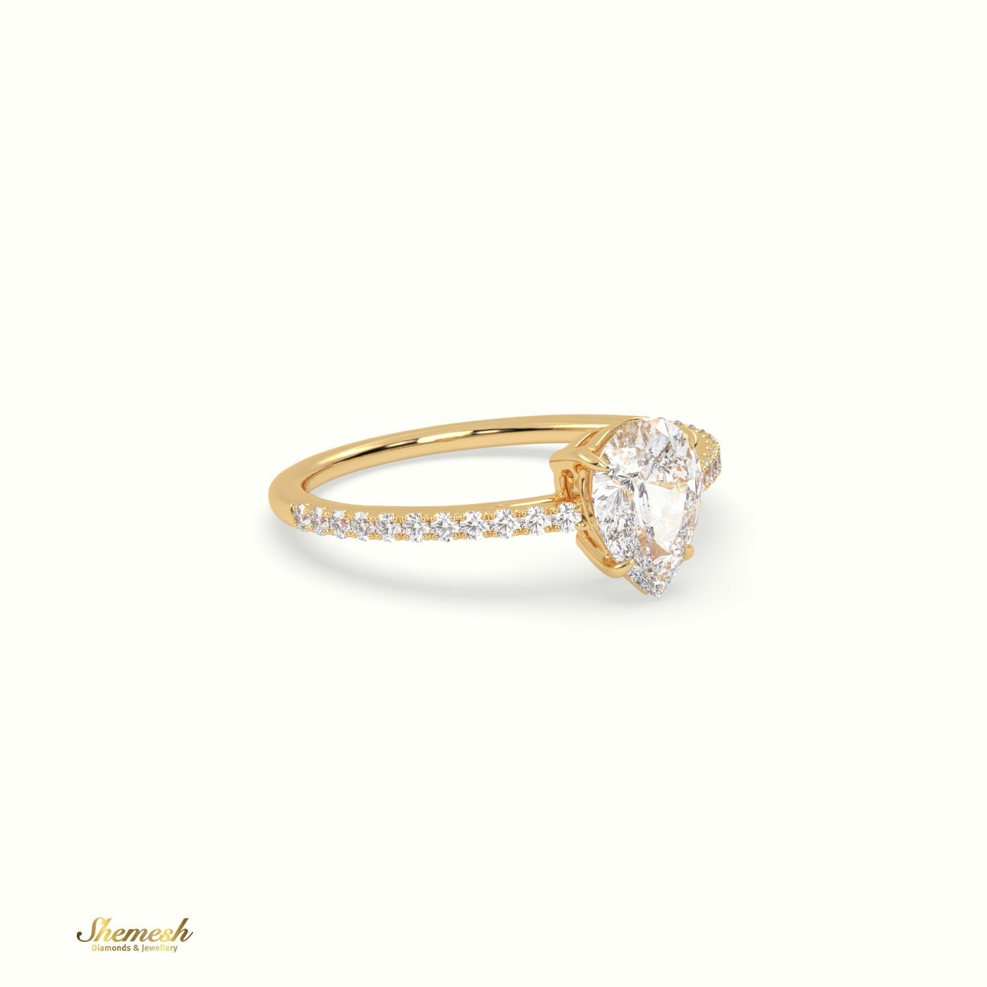 18K Gold 4 Prongs Cushion Diamond Solitaire Engagement Ring with Pave Set Band - shemesh_diamonds