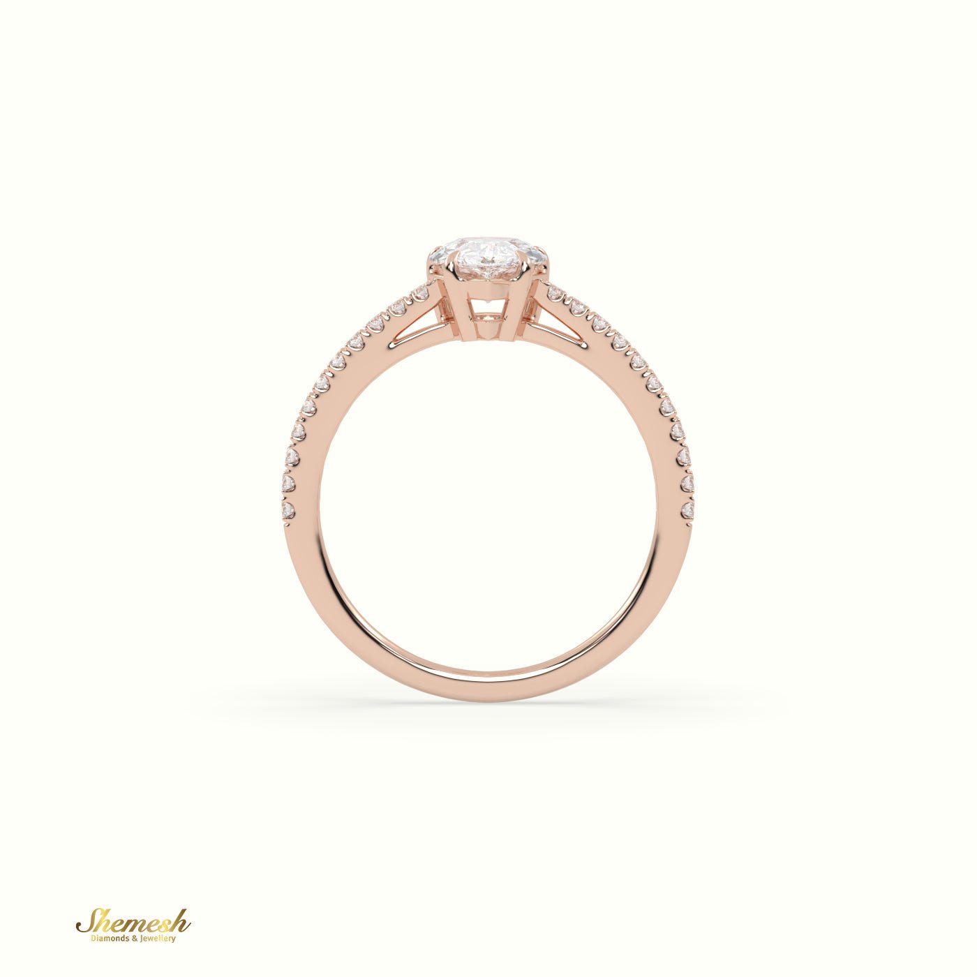 18K Gold 4 Prongs Cushion Diamond Solitaire Engagement Ring with Pave Set Band - shemesh_diamonds