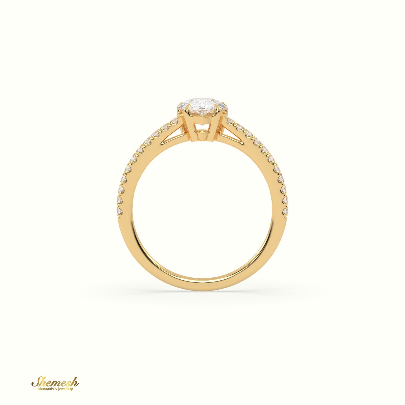 18K Gold 4 Prongs Cushion Diamond Solitaire Engagement Ring with Pave Set Band - shemesh_diamonds