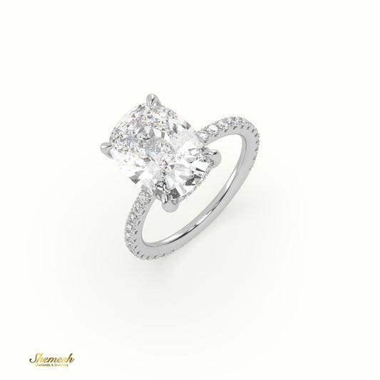 18K Gold 4 Prongs Cushion Diamond Solitaire Engagement Ring with Pave Band - shemesh_diamonds