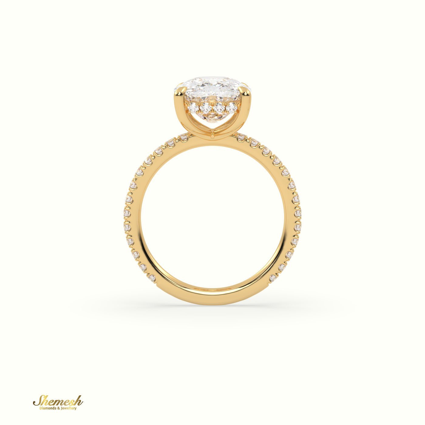 18K Gold 4 Prongs Cushion Diamond Solitaire Engagement Ring with Pave Band - shemesh_diamonds