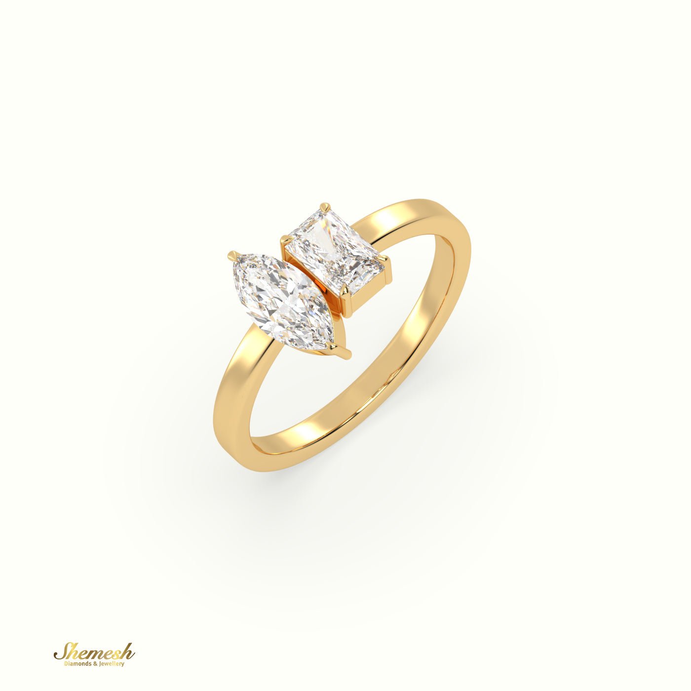 18K Gold Emerald & Marquise Diamond Toi et Moi Engagement Ring - shemesh_diamonds