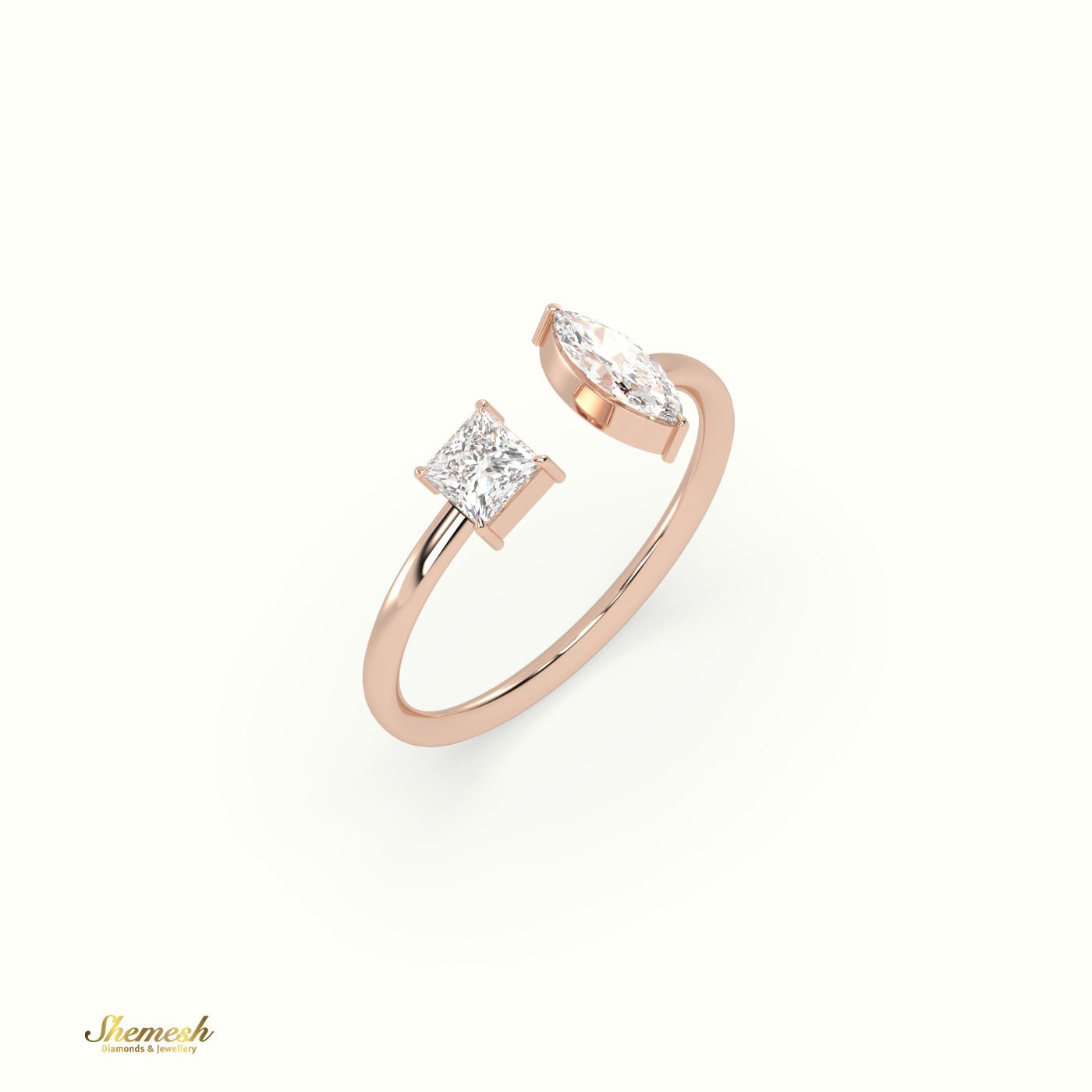 18K Gold Princess and Marquise Diamond Open Wedding Ring - shemesh_diamonds