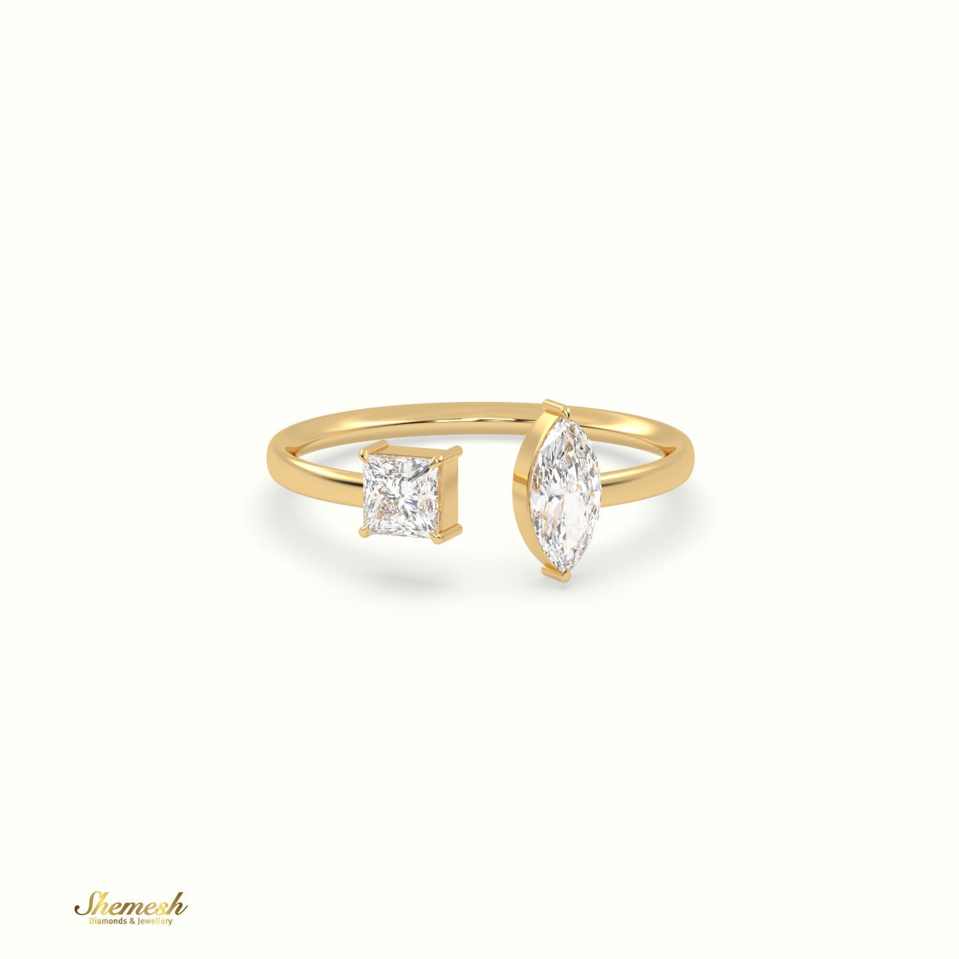 18K Gold Princess and Marquise Diamond Open Wedding Ring - shemesh_diamonds