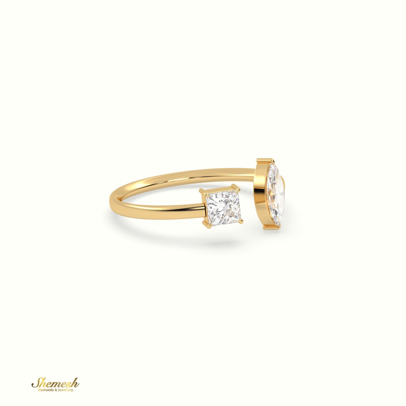 18K Gold Princess and Marquise Diamond Open Wedding Ring - shemesh_diamonds