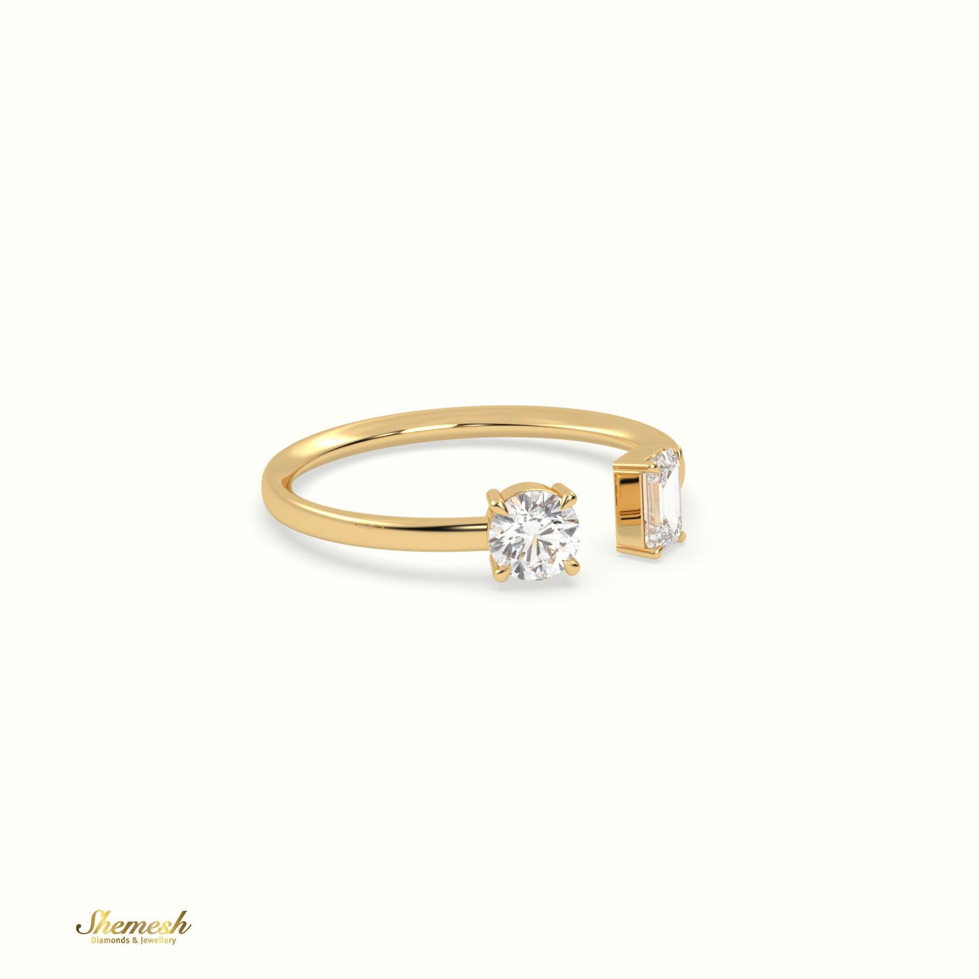 18K Gold Emerald and Round Diamond Open Wedding Ring - shemesh_diamonds