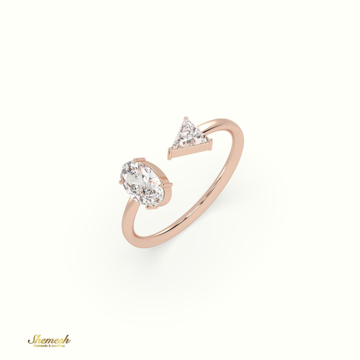 18K Gold Oval and Triangle Diamond Open Design Ring - shemesh_diamonds