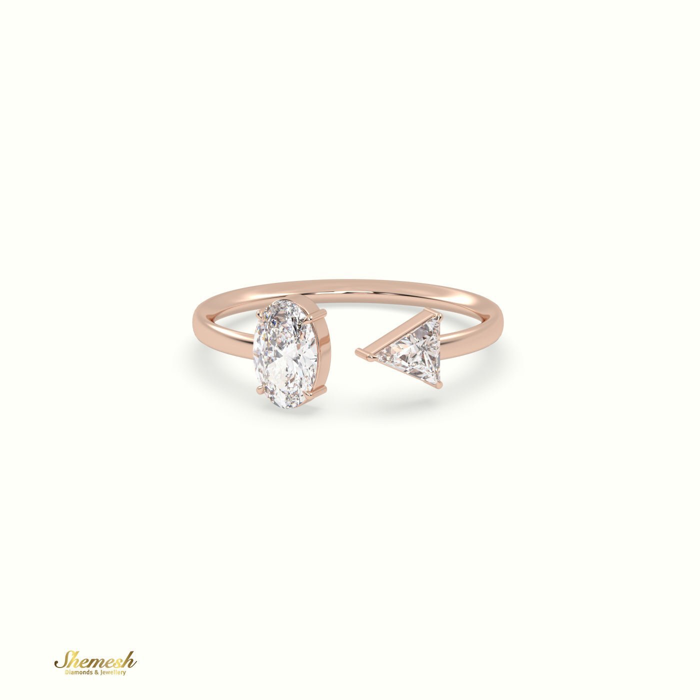 18K Gold Oval and Triangle Diamond Open Design Ring - shemesh_diamonds