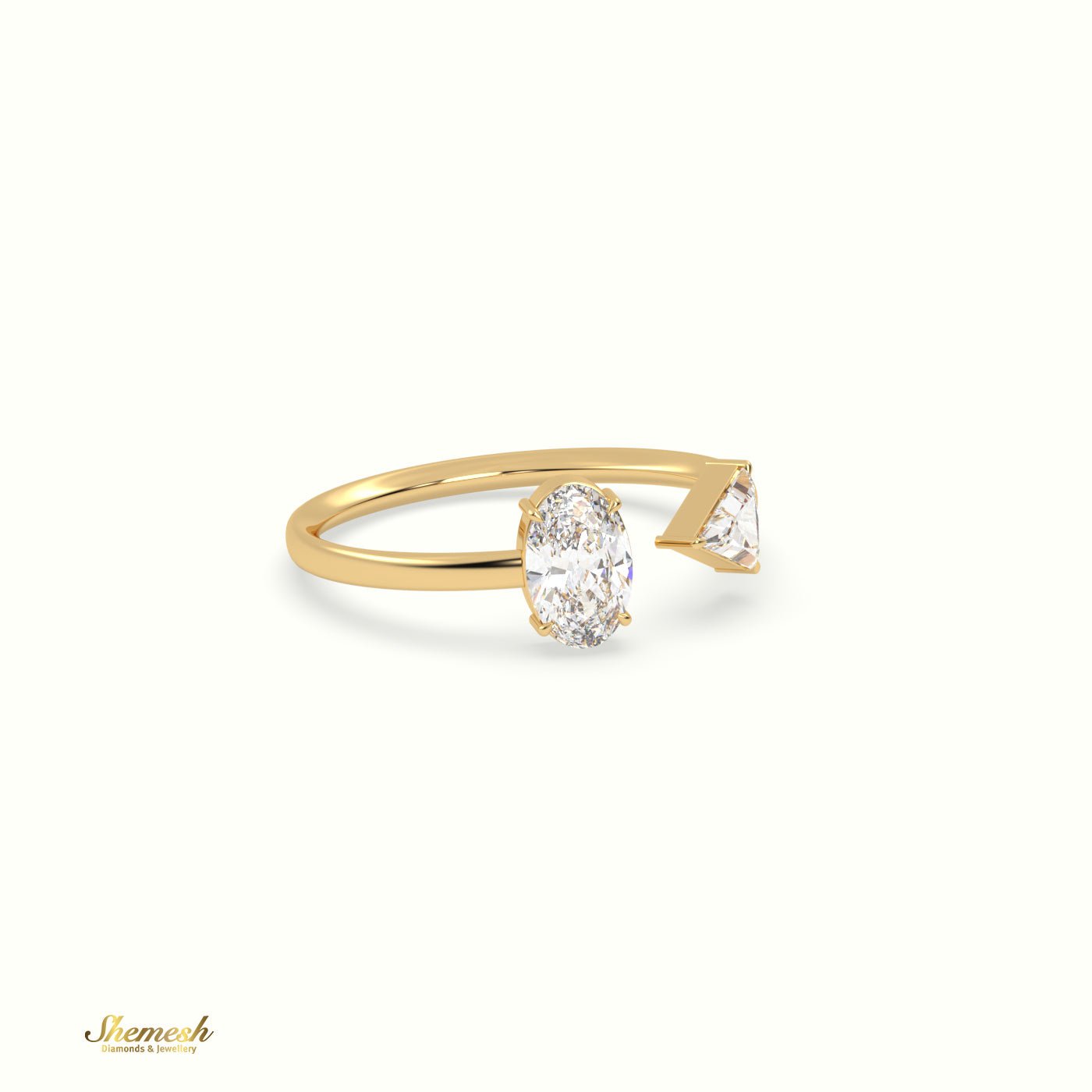 18K Gold Oval and Triangle Diamond Open Design Ring - shemesh_diamonds