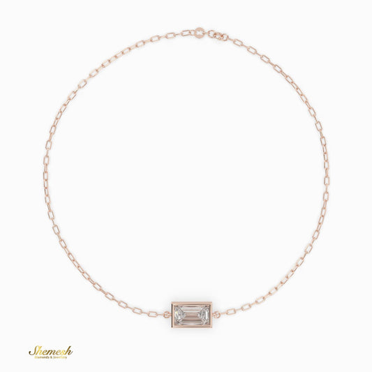 18K Gold Emerald Bezel Set Diamond Chain Bracelet - shemesh_diamonds