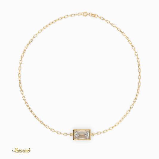 18K Gold Emerald Bezel Set Diamond Chain Bracelet - shemesh_diamonds