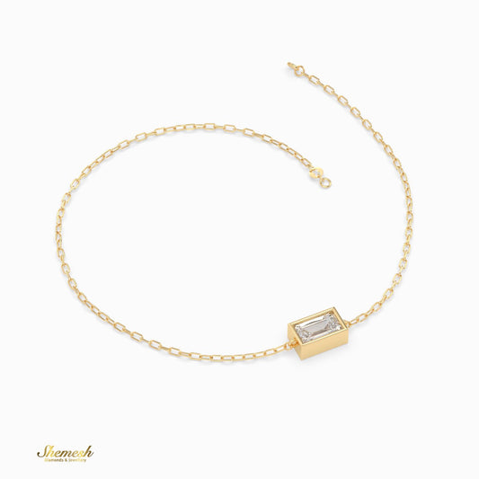 18K Gold Emerald Bezel Set Diamond Chain Bracelet - shemesh_diamonds