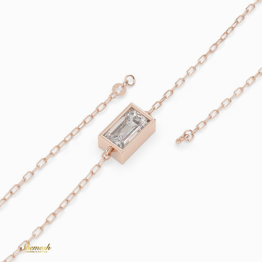 18K Gold Emerald Bezel Set Diamond Chain Bracelet - shemesh_diamonds