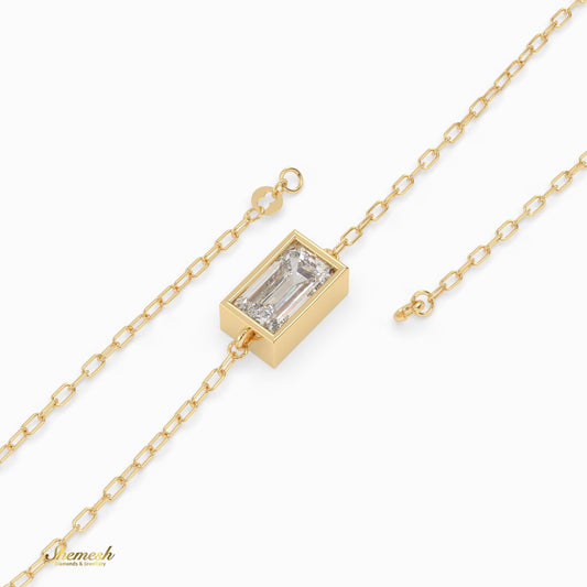 18K Gold Emerald Bezel Set Diamond Chain Bracelet - shemesh_diamonds