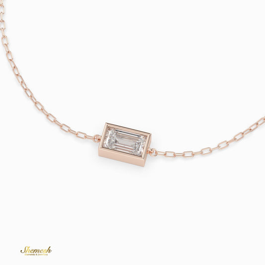 18K Gold Emerald Bezel Set Diamond Chain Bracelet - shemesh_diamonds