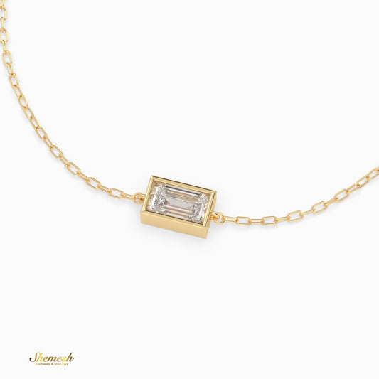 18K Gold Emerald Bezel Set Diamond Chain Bracelet - shemesh_diamonds