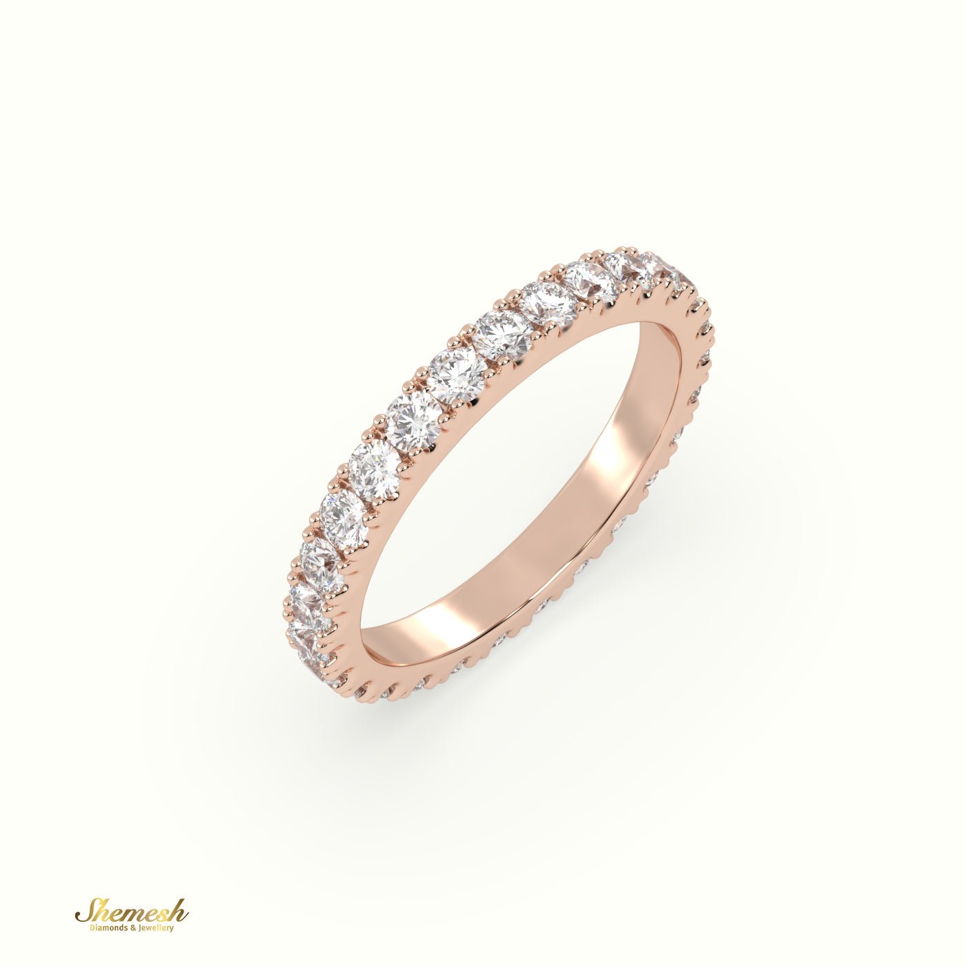 18K Gold 4 Prongs Round Diamond Full Eternity Wedding Band - shemesh_diamonds