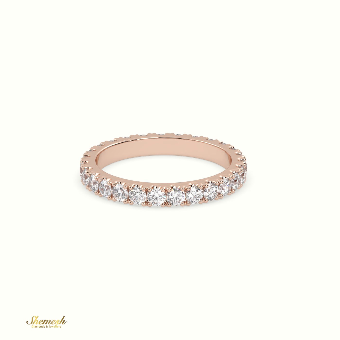 18K Gold 4 Prongs Round Diamond Full Eternity Wedding Band - shemesh_diamonds