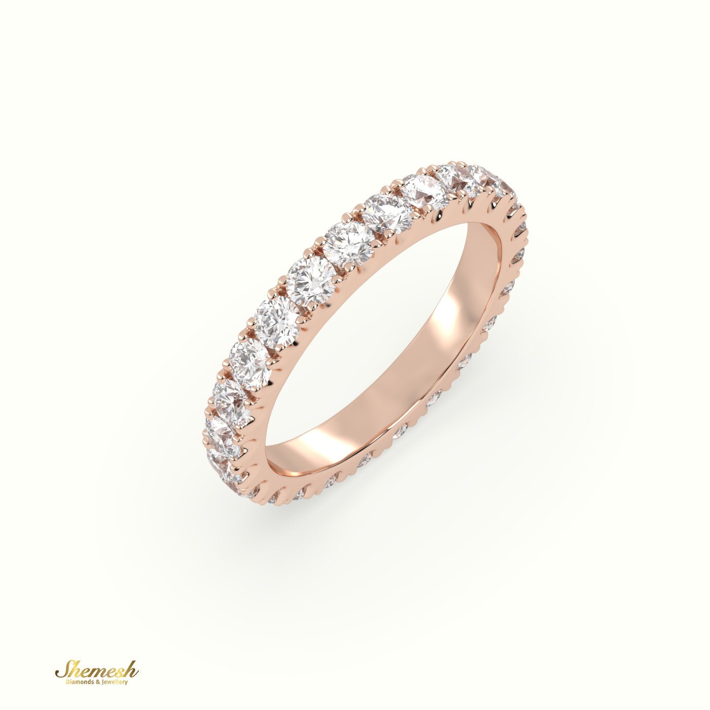 18K Gold Round Diamond Full Eternity Wedding Ring with "U" Shaped Prongs - shemesh_diamonds