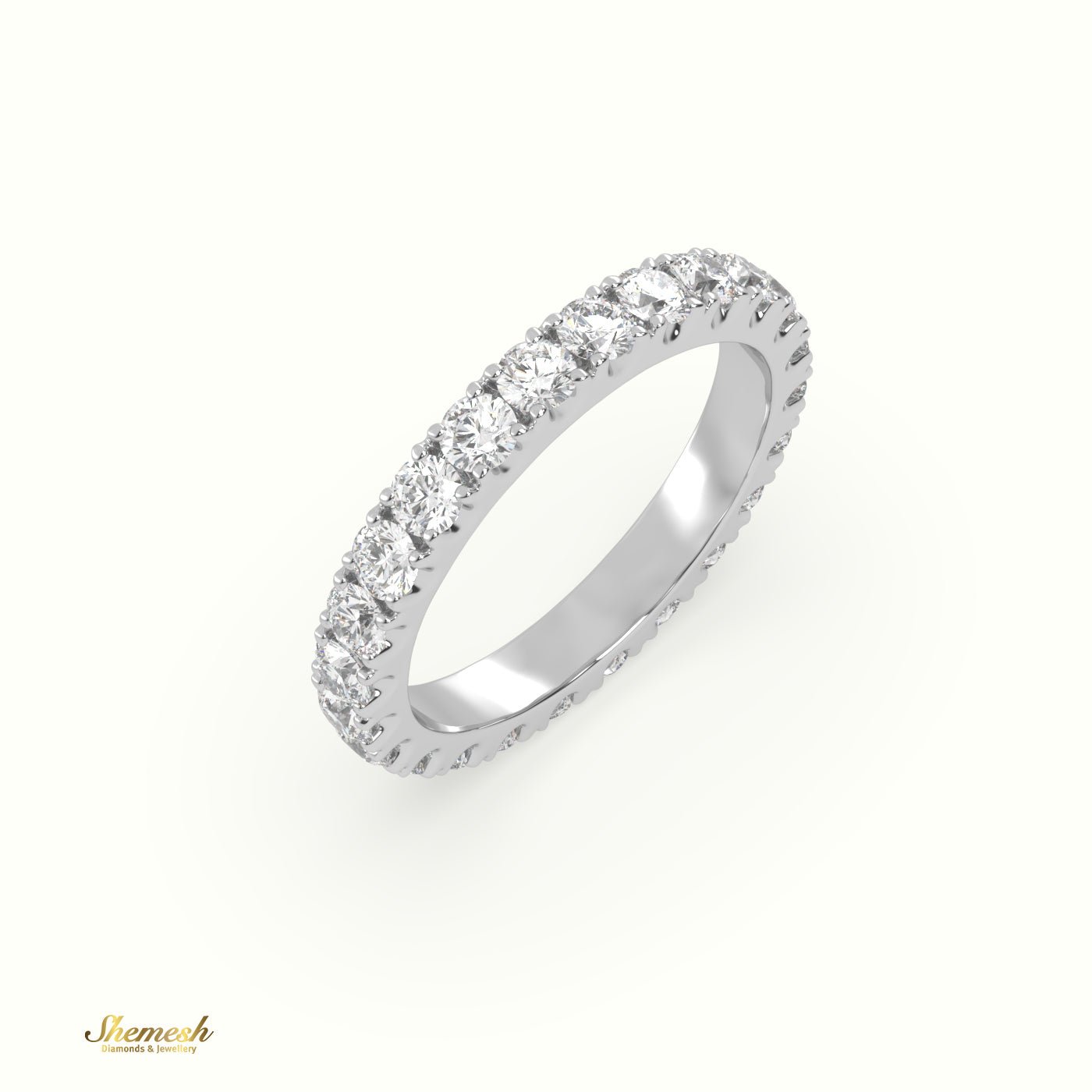 18K Gold Round Diamond Full Eternity Wedding Ring with "U" Shaped Prongs - shemesh_diamonds