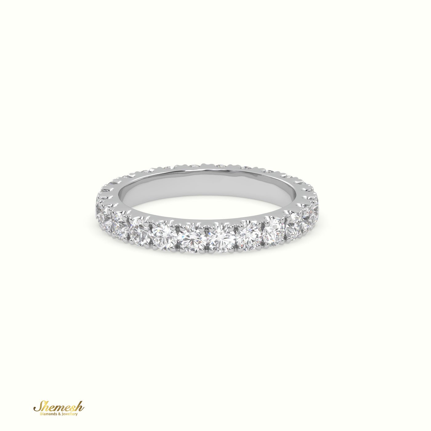 18K Gold Round Diamond Full Eternity Wedding Ring with "U" Shaped Prongs - shemesh_diamonds