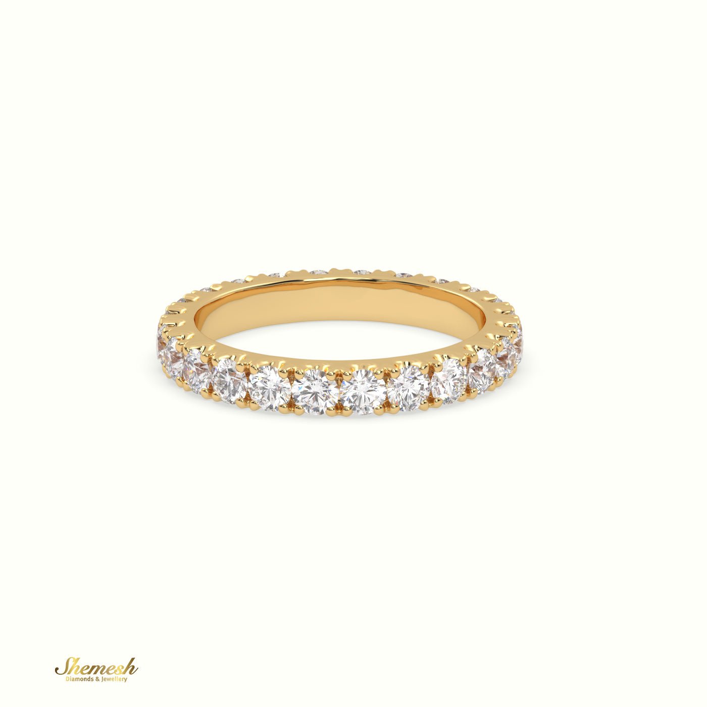 18K Gold Round Diamond Full Eternity Wedding Ring with "U" Shaped Prongs - shemesh_diamonds