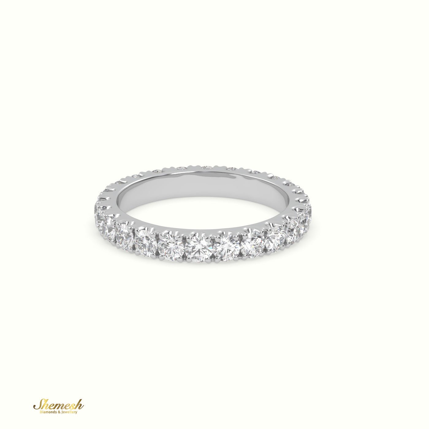 18K Gold Round Diamond Full Eternity Wedding Ring with "U" Shaped Prongs - shemesh_diamonds