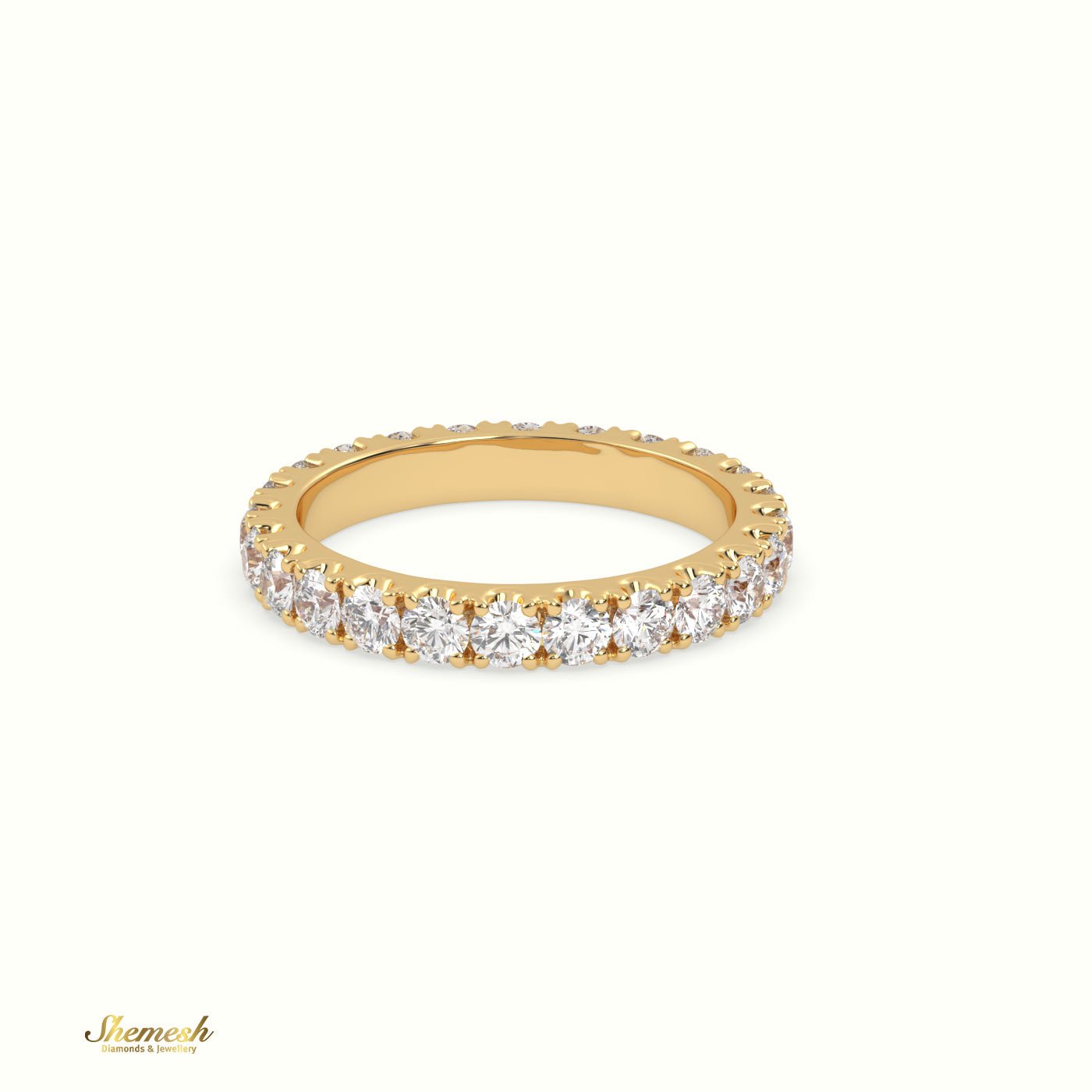 18K Gold Round Diamond Full Eternity Wedding Ring with "U" Shaped Prongs - shemesh_diamonds