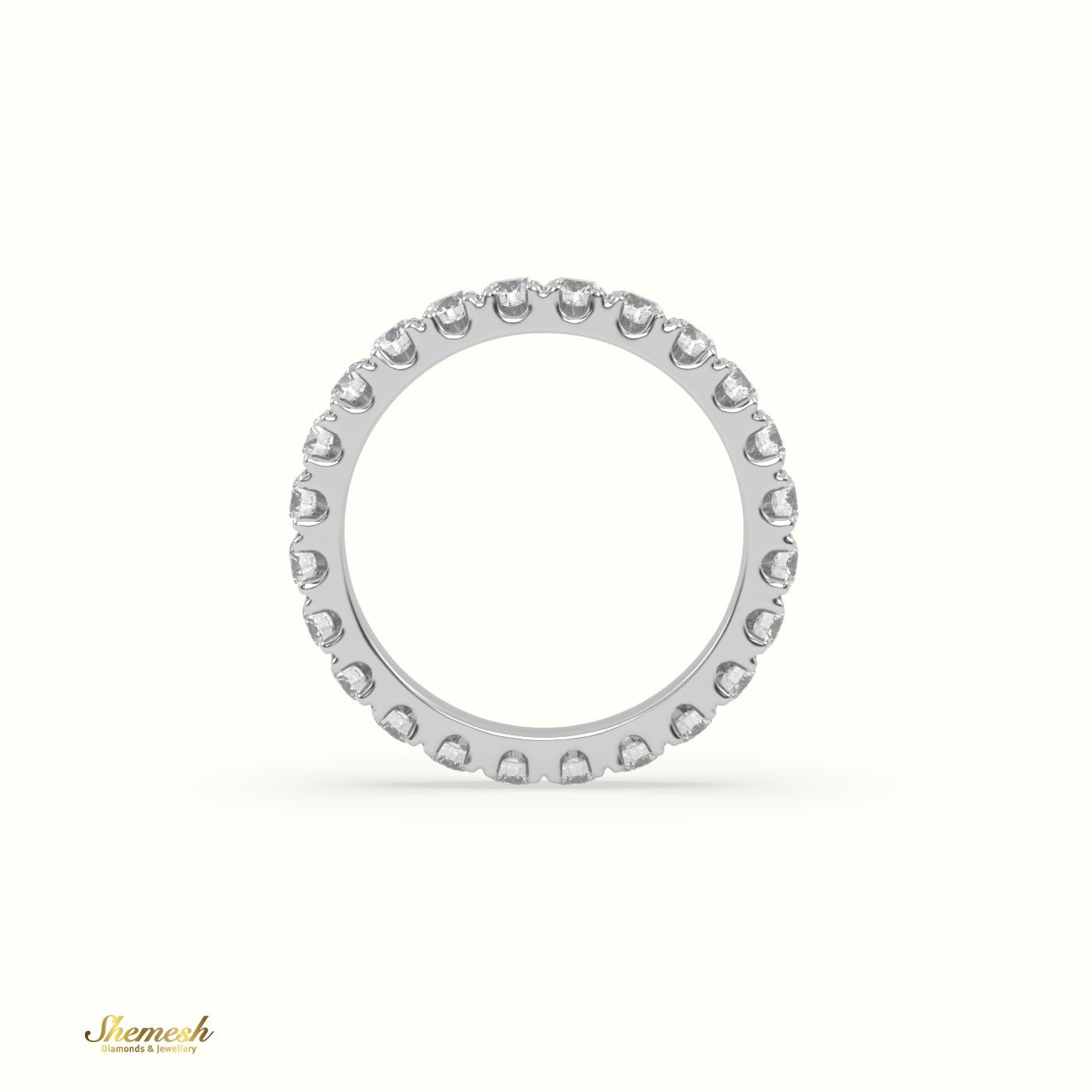 18K Gold Round Diamond Full Eternity Wedding Ring with "U" Shaped Prongs - shemesh_diamonds