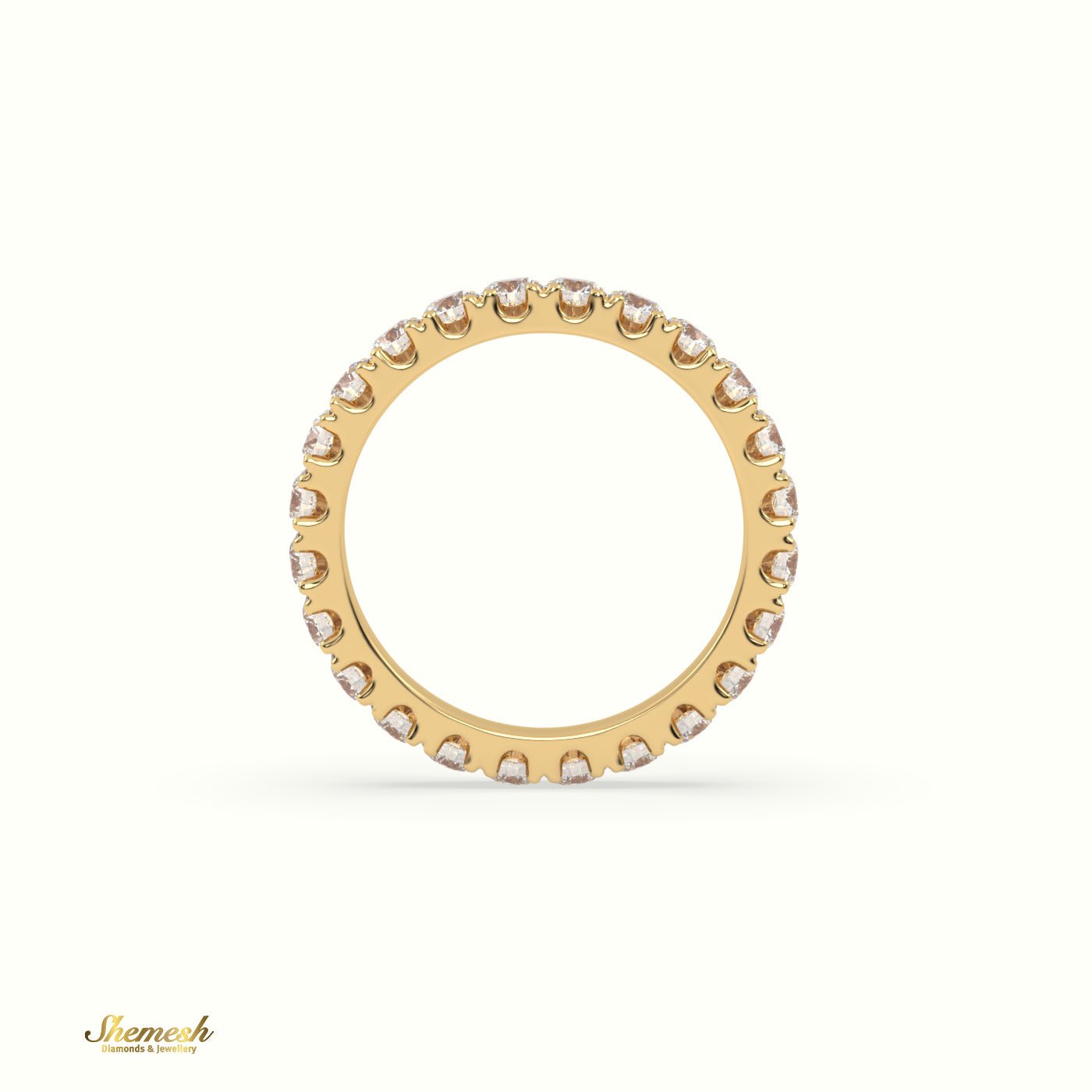 18K Gold Round Diamond Full Eternity Wedding Ring with "U" Shaped Prongs - shemesh_diamonds