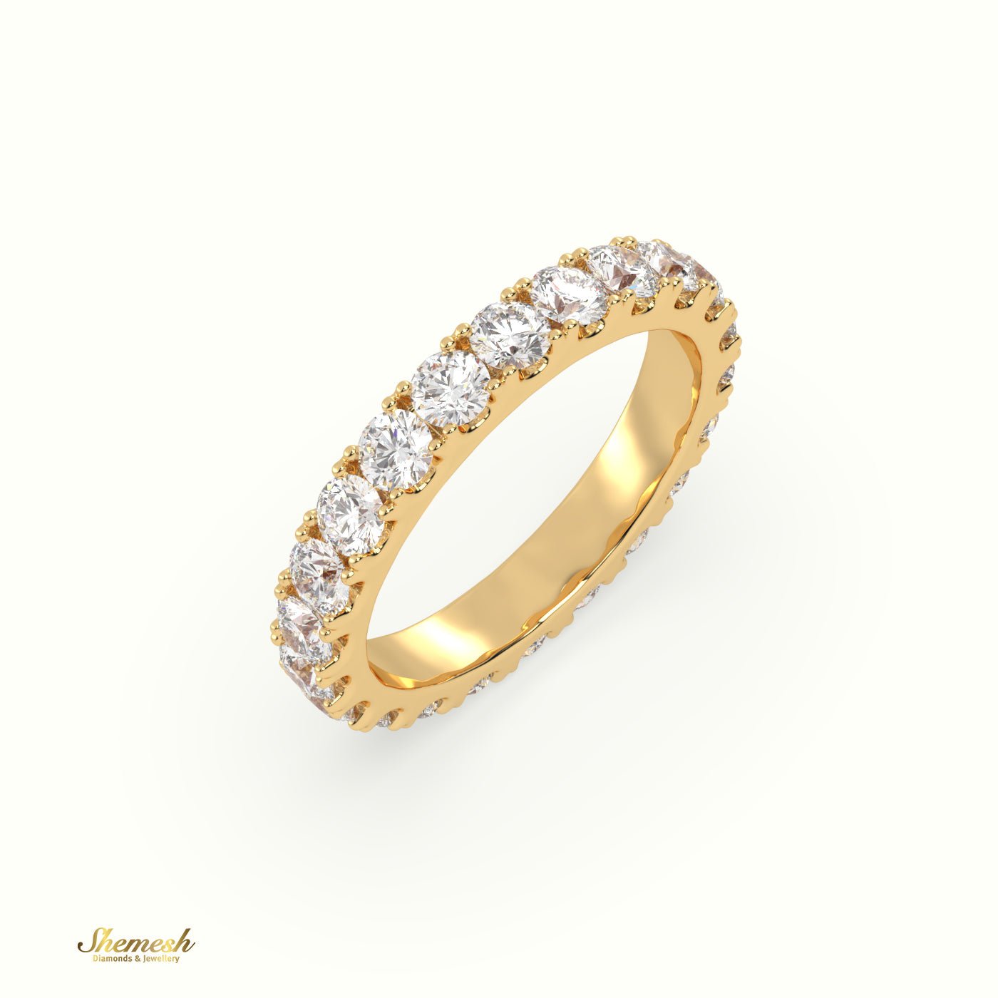 18K Gold Round Diamond Full Eternity Wedding Ring with "U" Shaped Prongs - shemesh_diamonds