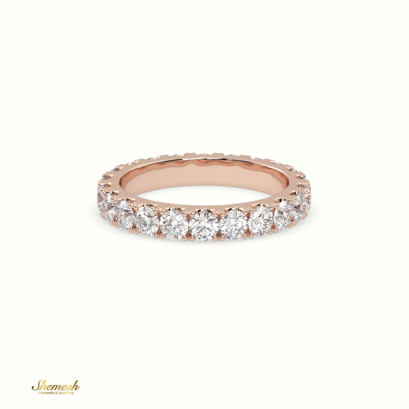 18K Gold Round Diamond Full Eternity Wedding Ring with "U" Shaped Prongs - shemesh_diamonds