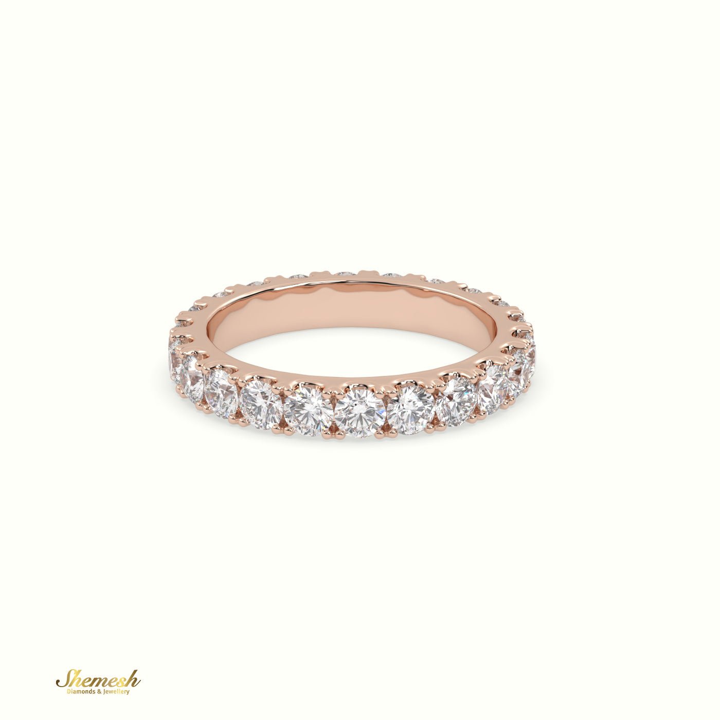 18K Gold Round Diamond Full Eternity Wedding Ring with "U" Shaped Prongs - shemesh_diamonds