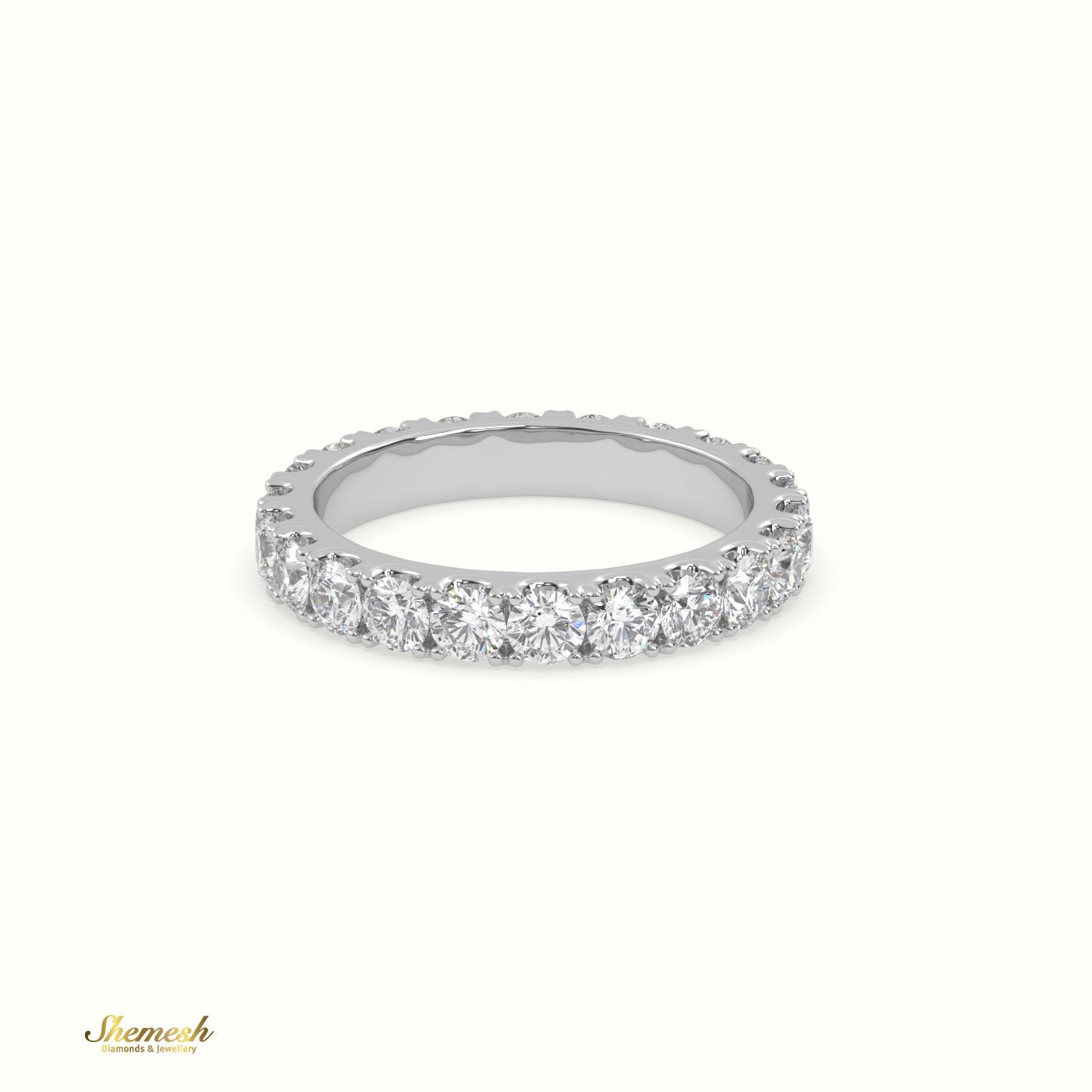 18K Gold Round Diamond Full Eternity Wedding Ring with "U" Shaped Prongs - shemesh_diamonds