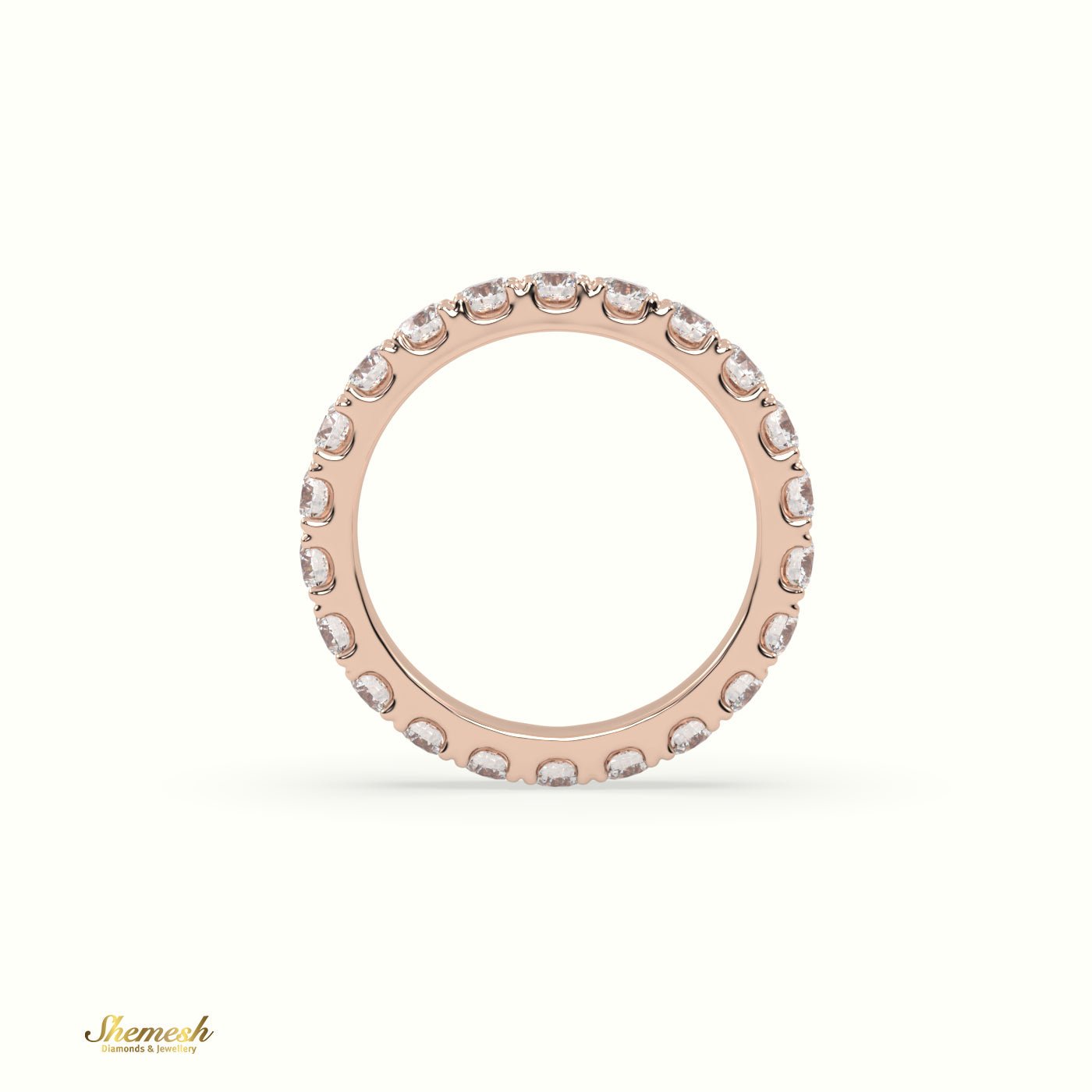 18K Gold Round Diamond Full Eternity Wedding Ring with "U" Shaped Prongs - shemesh_diamonds