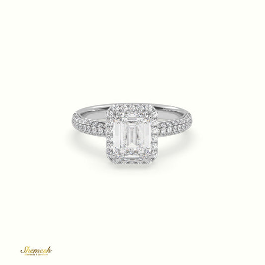 18K Gold 8 Prongs 1.53tw Emerald Diamond Halo Engagement Ring with Three Row Pave Set Band - shemesh_diamonds