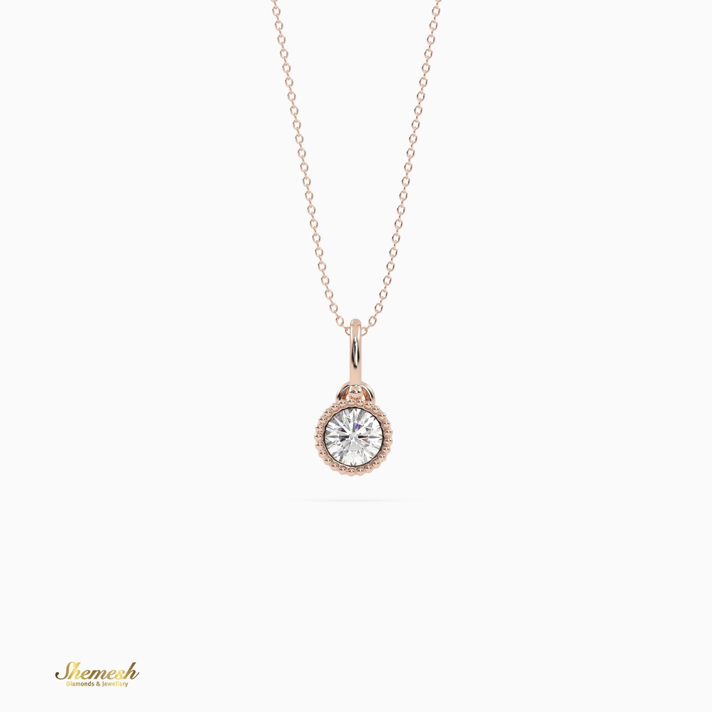 18K Gold Round Diamond Bezel Set Pendant - shemesh_diamonds