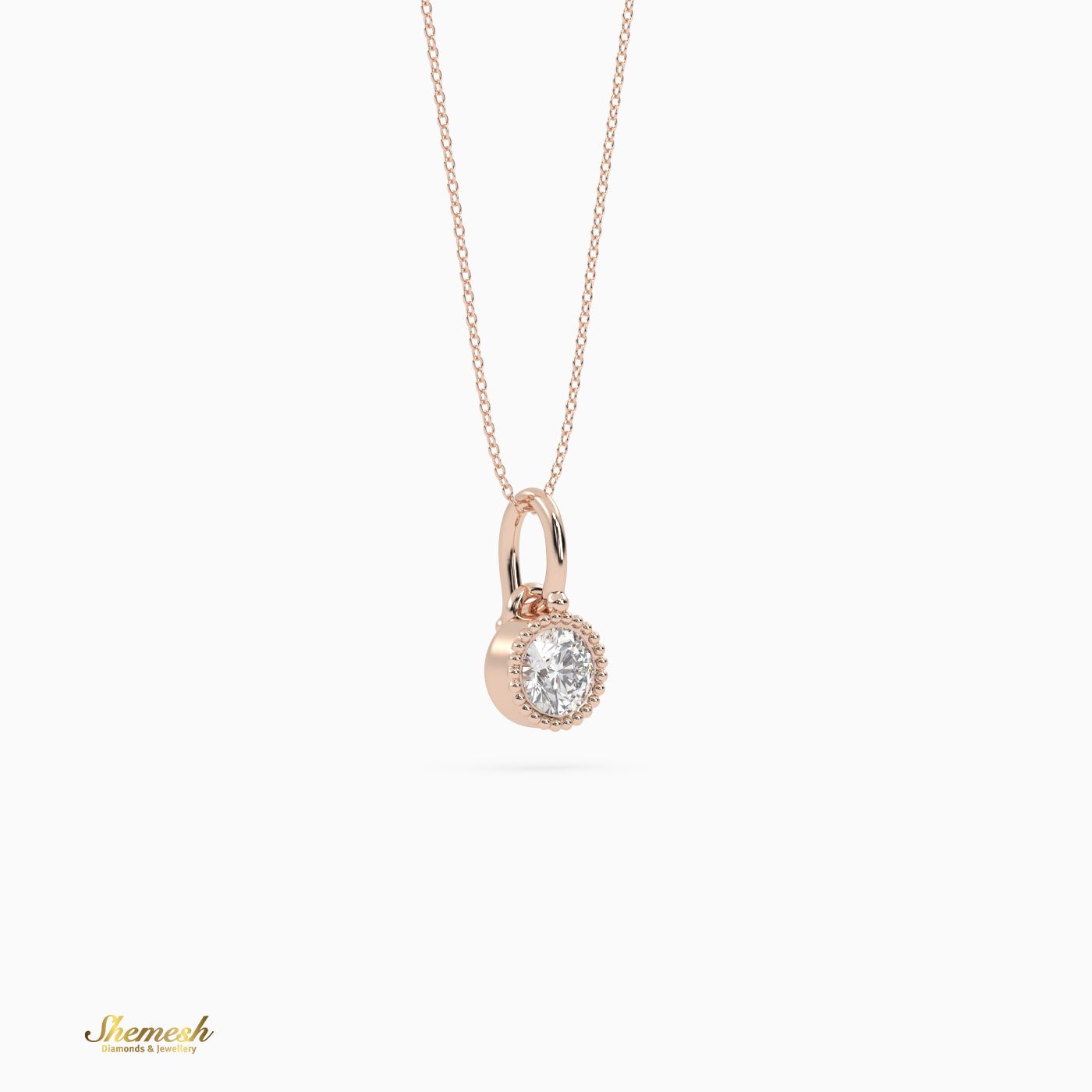 18K Gold Round Diamond Bezel Set Pendant - shemesh_diamonds