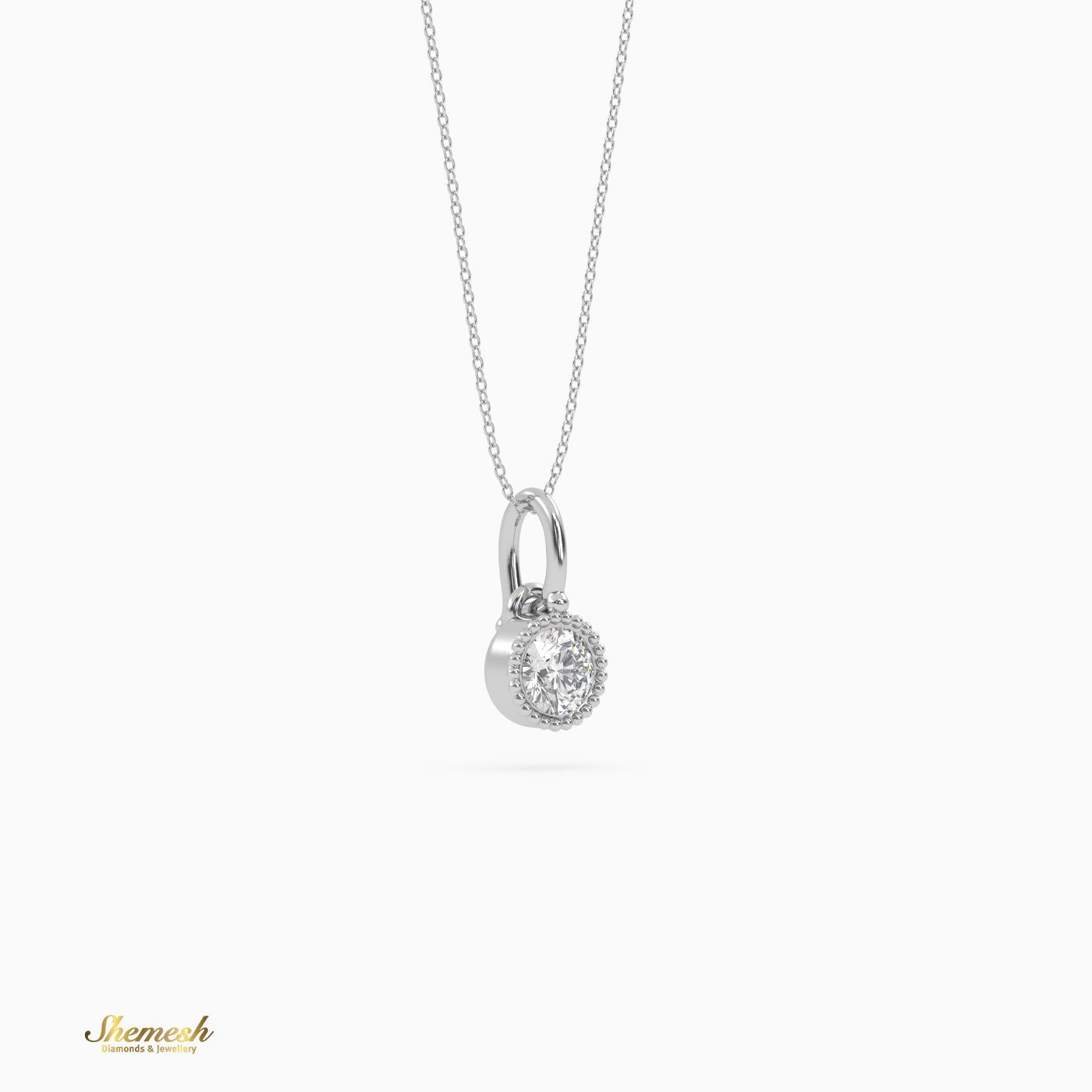 18K Gold Round Diamond Bezel Set Pendant - shemesh_diamonds