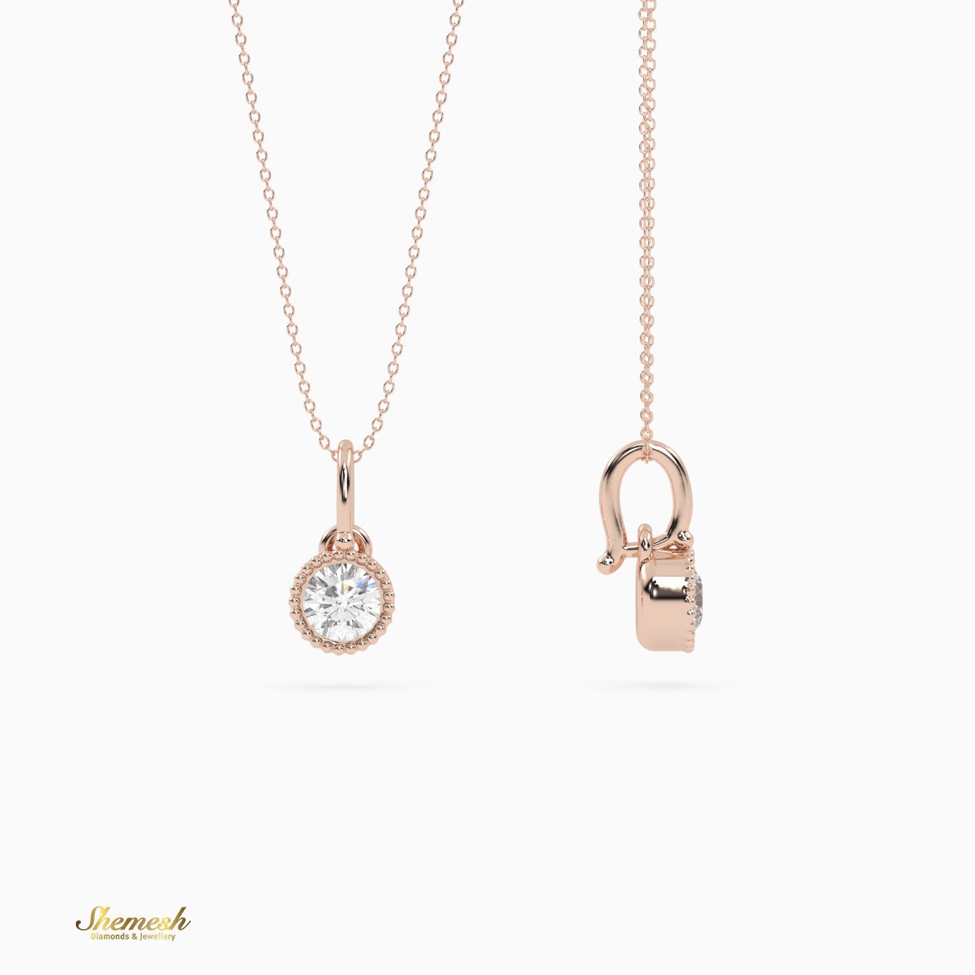 18K Gold Round Diamond Bezel Set Pendant - shemesh_diamonds