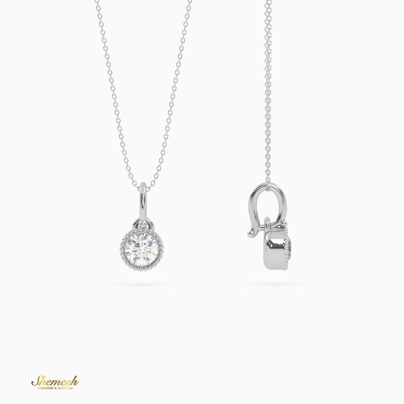 18K Gold Round Diamond Bezel Set Pendant - shemesh_diamonds