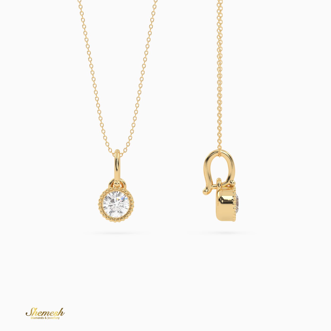 18K Gold Round Diamond Bezel Set Pendant - shemesh_diamonds