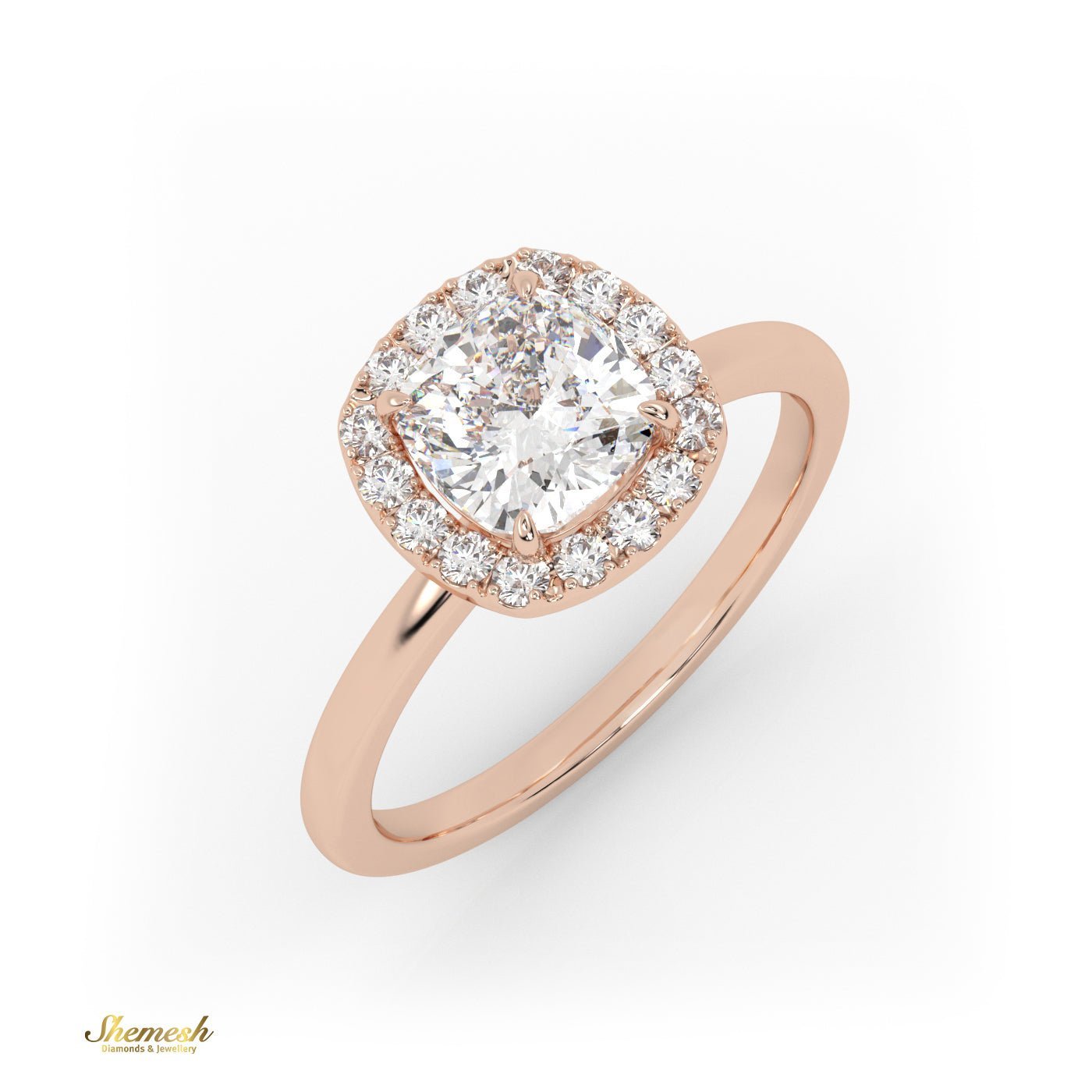 18K Gold 4 Prong Cushion Diamond Halo Engagement Ring - shemesh_diamonds